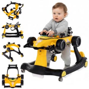 Trotteur B&eacute;b&eacute; Pliable Formula Racing 3in1, jouet d&rsquo;activit&eacute;s, lumi&egrave;res & m&eacute;lodies, hauteur r&eacute;glable, rose, 6 Mois+ (Jaune) (SunBaby, neuf)