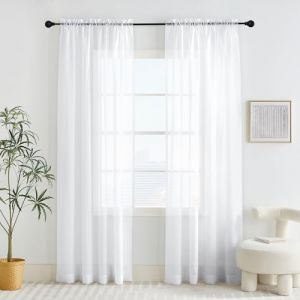 PONY DANCE Voilage Blanc - Rideaux Voile Transparent Décoration de Cuisine Porte Fenetre Prêt à Poser Passe Tringle Romantique, Largeur 140 cm sur Hauteur 220cm, 2 Pièces (RYB HOME EU, neuf)