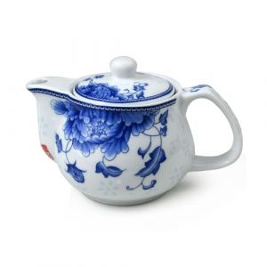 Petite th&eacute;i&egrave;re de 255 g en porcelaine bleue et blanche avec infuseur en acier inoxydable Motif floral chinois classique (pivoine) (Foshan Shi Nanhai Qu Hong Yuan Chaju Dian, neuf)