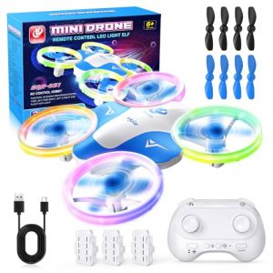 Korffe Mini drone pour enfants de 6 7 8 9 et 10 ans et plus, jouet avion t&eacute;l&eacute;command&eacute; pour enfants et d&eacute;butants avec lumi&egrave;res LED, id&eacute;al pour l'int&eacute;rieur et l'ext&eacute;rieur, id&eacute;al pour gar&ccedil;ons et filles (BRATU IMEX S.R.L., neuf)