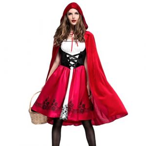 D&eacute;guisement Petit Chaperon Rouge Femme: Halloween Robe de Sorci&egrave;re et Cape avec Capuche Adulte - Little Red Riding Hood Costume pour Mardi Gras Cosplay Soir&eacute;e Th&egrave;me Carnaval (M) (QingQiuZi, neuf)