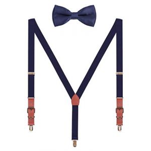 WANYING Retro Bretelles & N&oelig;ud Papillon Set pour Femme Homme Adolescent Y-forme 3 Anti-Rouille Clips 2.5cm Bretelles pour Taille 140-190cm - Bleu Marine (WANYING EU, neuf)