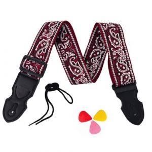 COYUN Sangle Guitare Acoustique/Électrique, Sangle En Jacquard Avec 3 Médiators, Réglable, Motifs Rétro, Rose, Unisex (HLWA RETAILS LTD UKSTORE, neuf)