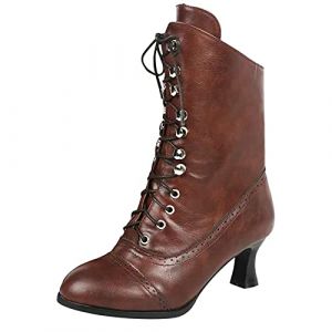 Bottines &agrave; lacets pour femme - &Eacute;l&eacute;gantes - Doubl&eacute;es - Bottines d'hiver en cuir vintage victoriennes - Bottines steampunk avec talon et fermeture &eacute;clair, marron, 39 EU (Ansu clothing, neuf)