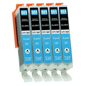 Supply Guy 5 Cartouches d'encre avec Puce Compatible avec Canon CLI-551 Cyan pour Canon Pixma IP7250 IP8750 IX6850 MG5450 MG5550 MG5650 MG5655 MG6350 MG6450 MG6650 MG7150 MG7550 MX725 MX925 (SupplyGuy, neuf)