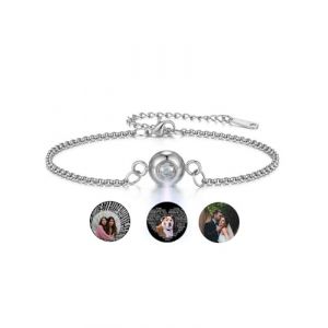 Jovivi Bracelet Femme Personnalis&eacute; Photo Rond, Bijoux Avec Image Projection Simple Design Cadeau pour Couple Copine Maman Ami Famille pour Anniversaire (Or) (Argent) (kaenmis, neuf)