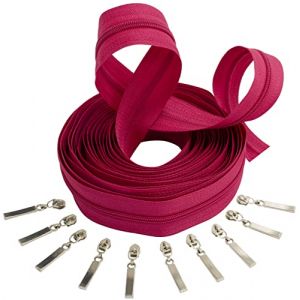 AERZETIX - C62531x5-C62950x10 - Kit de Fermeture &eacute;clair &agrave; glissi&egrave;re Spirale 5m N&deg;3 Couleur: Magenta + 10 curseurs N&deg;3 Non verrouillables Couleur: Argent - en m&eacute;tal - mercerie Couture (Tuning, neuf)
