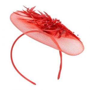 GAROZATION Serre-t&ecirc;te Plume Maille Rouge Couvre-chef &Eacute;l&eacute;gant pour F&ecirc;te Accessoire Cheveux Cr&eacute;atif et Confortable pour Femmes et Filles (fugoneshi, neuf)