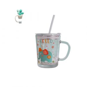 Banzimiao Tasse &agrave; lait avec Paille, Tasse de Lait Verre Transparent avec Paille Tasse de Lait R&eacute;sistant &agrave; la Chaleur pour caf&eacute;, jus de fruits, th&eacute; glac&eacute; &Eacute;l&eacute;phant bleu,350ml (G) (wancaidianzishangwu, neuf)