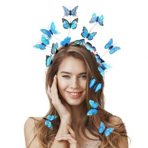 Serre T&ecirc;te Papillon + 8 Pi&egrave;ces Barrette Papillon, Serre Tete Papillon Femme, Serre-T&ecirc;te Papillon D&eacute;coratif, Bandeau Papillon pour Femmes Filles Halloween Carnaval Cosplay, Bleu (xinmaimaoyi, neuf)