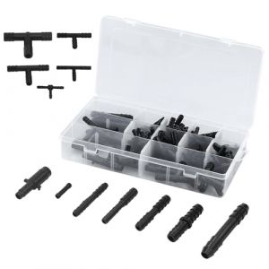 Lot de 125 raccords de tuyau en T, 12 tailles, raccord de tuyau pour voiture, noir, kit de raccordement pour tuyau d'arrosage (JRSHIRLEY LTD, neuf)