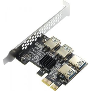 YABOANG Carte Riser PCI-E 1x &agrave; 4X,PCI-E 4X Splitter to External 4 PCI-e USB 3.0 Card Multiplier Adapter for ETH Miner GPU Crypto Bitcoin Ethereum Mining Rig (YABOANG, neuf)