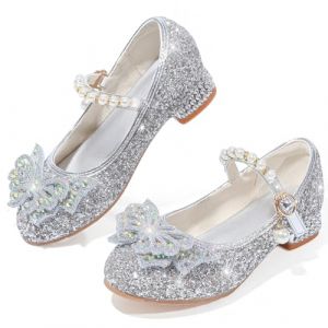 VTASQ Chaussure Princesse Fille Talon avec Paillettes Chaussures Reine Chaussures de Danse Enfant D&eacute;guisement Cosplay Chaussure Mariage No&euml;l Anniversaire C&eacute;r&eacute;monie F&ecirc;te Argent EU28 (Zzy-nuying, neuf)
