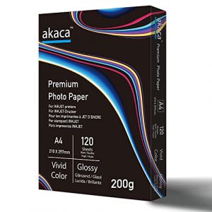 akaca Papier Photo Brillant A4 Premium Glossy Photo Paper pour Toutes Les Imprimantes Jet d'Encre (120 Feuilles, 200 g/m², 210 x 297 mm) (akaca, neuf)