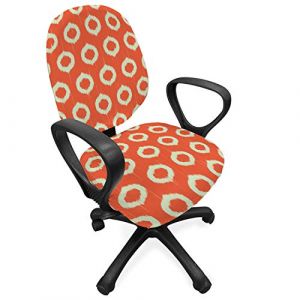ABAKUHAUS Ikat Housse pour Chaise de Bureau, Grunge Ovale Formes Vintage, Couverture de Protection en Tissu Décorative Élastique, Orange Beige (Abakuhaus, neuf)