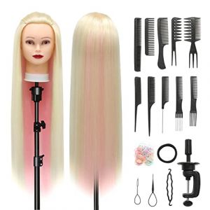 Tete a Coiffer, 28 inch 100% de Cheveux Synthétiques Têtes d'exercice Tête À Coiffer Coiffure Cosmétologie tete a coiffer professionnelle Poupée avec Support + Ensemble de Tresse (Poudre Blonde) (Guangzhouxinfeifazhipinmaoyiyouxiangongsi, neuf)