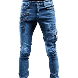 Hommes Multi - Poches Jeans Cargo Side Bags Hommes Crayon Hip Hop Cargo Jean Jogging Pantalons (S3 Bleu,M) (ZDJSWJ STORE, neuf)