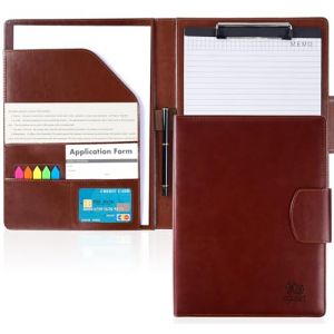 Agoer Porte Documents A4 Premium en Cuir, Portfolio Multifonctionnel avec Fermeture Magnétique, Classeur à Clip, Papier et Stylo, Conférencier pour Réunion, Bureau, École - Marron (Agoer, neuf)