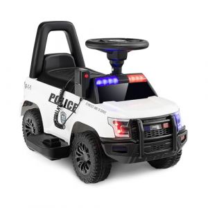 GOPLUS Voiture de Police Électrique pour Enfants, Voiture Électrique à Batterie de 6V avec Mégaphone, Sirène et Lumières, Jouet Électrique avec Fonctions Musicales (Blanc) (Augenstern24, neuf)