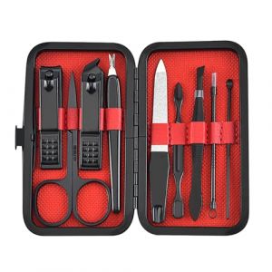 Kit de manucure avec coupe-ongles et p&eacute;dicure - 9 outils pour les voyages et le toilettage (noir, rouge, noir) - Bords droits pour ongles en acrylique (rouge, taille unique) (shengtongshen gongsi, neuf)