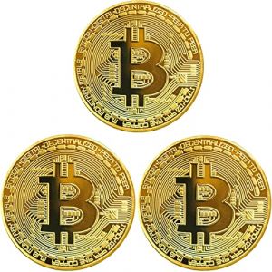 ZONSUSE 3 pi&egrave;ces Bitcoin Coin Collectible Gift Bitcoin Art Collection Physique, Gold Plated, Objet de Collection avec Housse de Protection, Capsule de Monnaie (LUCYLANKER, neuf)