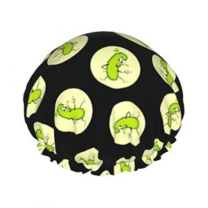 Bonnet de douche cornichons cornichons mignons bonnets de douche de bain réutilisables pour femmes cheveux longs double couche imperméable chapeau de douche de bain protecteur de cheveux pour enfants (HeZhaGou, neuf)