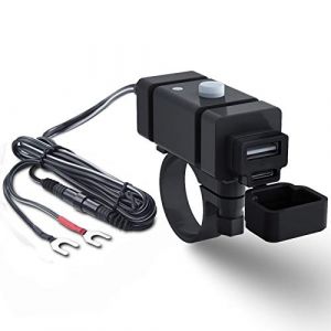 iMESTOU Kit Chargeur de téléphone pour Moto 18W, Charge Rapide de l'anneau à l'USB C 3.0A, Double Port USB Mobile sur Le Guidon avec Interrupteur et fusible pour Les Motos 12V/24V (iMESTOU, neuf)