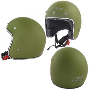 A-pro Casque Moto Homologu&eacute; Casque Jet ECE 22-05 Matt Vert Militaire Custom Scooter L (sonicmoto, neuf)