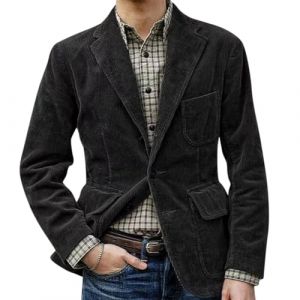 Oanviso Veste en Velours Côtelé Homme Vintage Blazer élégant Veste Décontracté Veste de Costume avec Poches Veste Blazer Casual Regular Fit Manteau B Noir L (Shopping tide, neuf)