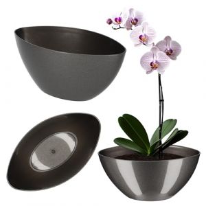 Kadax - Pot de fleurs en plastique - De forme ovale - 21 x 12 cm - Design moderne - Idéal pour la décoration d’intérieur et balcon - Anthracite (KADAX, neuf)
