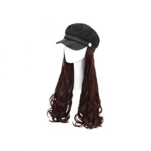 BELLIFFY Postiche Longue Bouclée Chapeau En Tissu Pour Femme Chapeau De Marin Fibre Synthétique Brun Clair Postiche Pour Halloween Et Événements Facile à Entretenir (Hunation, neuf)