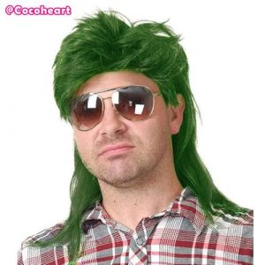 Perruque Mulet Châtain Clair pour Homme – Accessoire de Déguisement Années 80, Perruque Rétro pour Fête Cosplay(Green) (COCO HEART, neuf)