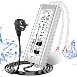 LightingWill Alimentation 24V 12,5A 300W IP67, Transformateur 220V 24V Étanche avec Prise, Convertisseur AD 220V vers DC 24 Volts, Transfo pour Bandes, Lampes et Projecteurs (LighingWill, neuf)