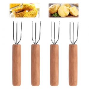 Lot de 4 fourchettes &agrave; praline, fourchettes &agrave; pommes de terre en acier inoxydable de qualit&eacute; sup&eacute;rieure, manche en bois de h&ecirc;tre, couverts &agrave; salade en acier inoxydable, couverts &agrave; pommes de terre (ZZCLHLC-EU, neuf)