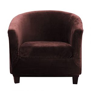 TOPCHANCES Velours Housse de Fauteuil Club Ensemble de Deux Pièces Housse de Fauteuil Extensible Housse Fauteuil Salon Fauteuil Cabriolet Tub Chair avec Housse de Coussin (Marron foncé) (paramount city, neuf)