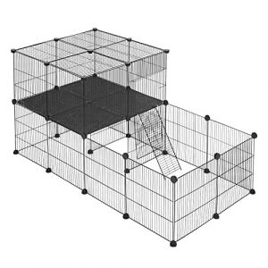 EUGAD Enclos Modulable Extérieur avec 29 Panneaux DIY, Cage Lapin pour Petits Animaux avec Porte Escalier, Parc pour Cobaye Chat, Métal, PP, Noir, 105x70x70 cm (Eugad, neuf)