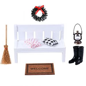 Aolso Maison de poup&eacute;e Meubles Miniatures, 7Pcs Mini Meubles Jouets，Enfants Salle &agrave; Manger en Bois Maison de poup&eacute;e Meubles Accessoires pour Maison De poup&eacute;e, Miniature Accessoires 7Pcs (YIJIABAI, neuf)