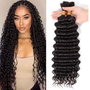 Huarisi Human Braiding Hair Deep Wave Bulk Human Hair for Braiding No Weft 24 Inch 100% Unprocessed Human Hair 100g Bulk Braiding Human Hair for Boho Braids (1Pack-2Bundles(50gx2)) (jialisi hair, neuf)