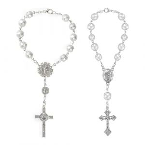 BIRLOZA 2 Chapelet de Voiture pour Rétroviseur avec Saint Christophe et Crucifix, Argent, Cadeau pour Conducteur Chapelet pour Pare-Soleil Rétroviseur Intérieur Talisman pour la Chance en Voyage (DOU  LIHUI STORE, neuf)