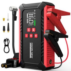 Booster Batterie Voiture 6000A,Demarreur Batterie Voiture,12V Démarreur de Voiture(8.0L Diesel/10.0L Gaz),Jump Starter Portable avec Compresseur Voiture, lumière LED,Pince Intelligente avec Écran (bajiang, neuf)