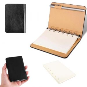 DIYCUT Petit Carnet Rechargeable A7, Cahier de Note avec Reliure 6 Anneaux, Carnet Noir Couverture Cuir Synthétique - Pages Crème Rechargeables pour Notes, Journal & Planification(Format Poche) (DIYCOOT, neuf)