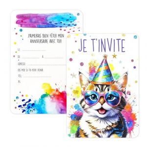 SHOWHEEL Carte Invitation Anniversaire Fille 12 Pi&egrave;ces, Cartes D&lsquo;Invitation Chats, Animaux de la Jungle invitation anniversaire Enfant, Carte Invitation Anniversaire Enfant (MEIQIONGSHAO LIMITED, neuf)