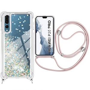 Kaply Coque pour Huawei P20 Pro Liquide avec Cordon,Housse Glitter Protection Paillette Souple Mouvants Bling avec Collier Lanyard Case R&eacute;glable T&eacute;l&eacute;phone Portable. (Kaply, neuf)