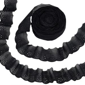 FINGERINSPIRE 13.7M Bordure en Dentelle de Coton 42 mm Ruban de Dentelle à Œillets en Coton Noir Broderie Florale Bordure en Dentelle à Volants Bord Ondulé Ruban de Dentelle en Coton Floral (FINGERINSPIRE FR, neuf)