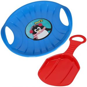 KOTARBAU&reg; 2 Pi&egrave;ces Luge Enfant - PVC - 60 cm - Bleu & Rouge - Luge &agrave; Neige - Traineau &agrave; Neige - avec Poign&eacute;es Ergonomiques - pour Enfants Et Adultes - R&eacute;sistant - pour Pistes Hivernales (KOTARBAU, neuf)