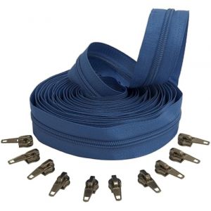 AERZETIX - C62634x5-C62926x10 - Kit de Fermeture &eacute;clair &agrave; glissi&egrave;re Spirale 5m N&deg;5 Couleur: Bleu fran&ccedil;ais + 10 curseurs Couleur Argent &agrave; verrou - en Nylon/m&eacute;tal - mercerie (Tuning, neuf)