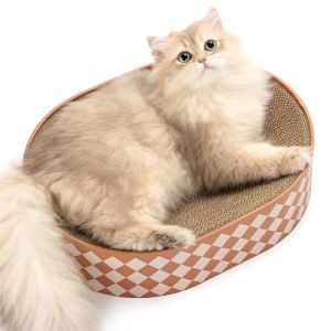 Conlun Ovale Griffoir pour Chat 2-en-1, Nid Grattoir Chat Carton Ondulé Naturel, Base Scellée Anti-Débris, Protection Canapé Durable sans Montage & Prêt à l'emploi (Conlun, neuf)