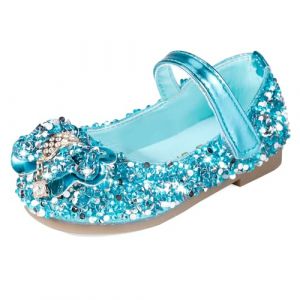 MK MATT KEELY Chaussure Princesse Fille Ballerine Mary Jane Scintillantes Enfants Chaussures Frozen pour F&ecirc;tes et Anniversaires,Bleu avec Arc,32EU(CN33) (Matt Keely, neuf)