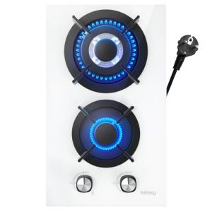 Plaque de Cuisson Gaz 2 Feux Blanc, Plaque Gaz 2 Feux, Table de cuisson 31 cm Avec des Jambes/Encastrable, 4,3 kW, Gazs Ville et Bouteille (IsEasy Appliances, neuf)