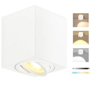 GeyouLux Spot en Saillie Carré Dimmable, Ø80x50mm Spot Plafonnier, Orientable 30°, Spots de Plafond incluse Remplaçable 6W 580LM LED Modules, 3000K/4000K/6500 Aluminium Downlight(blanc) (Geyoulux, neuf)